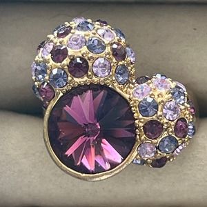 MAGNIFICENT Bold Fashion Statement Ring Faux Amethyst Gold Tone size 7.25